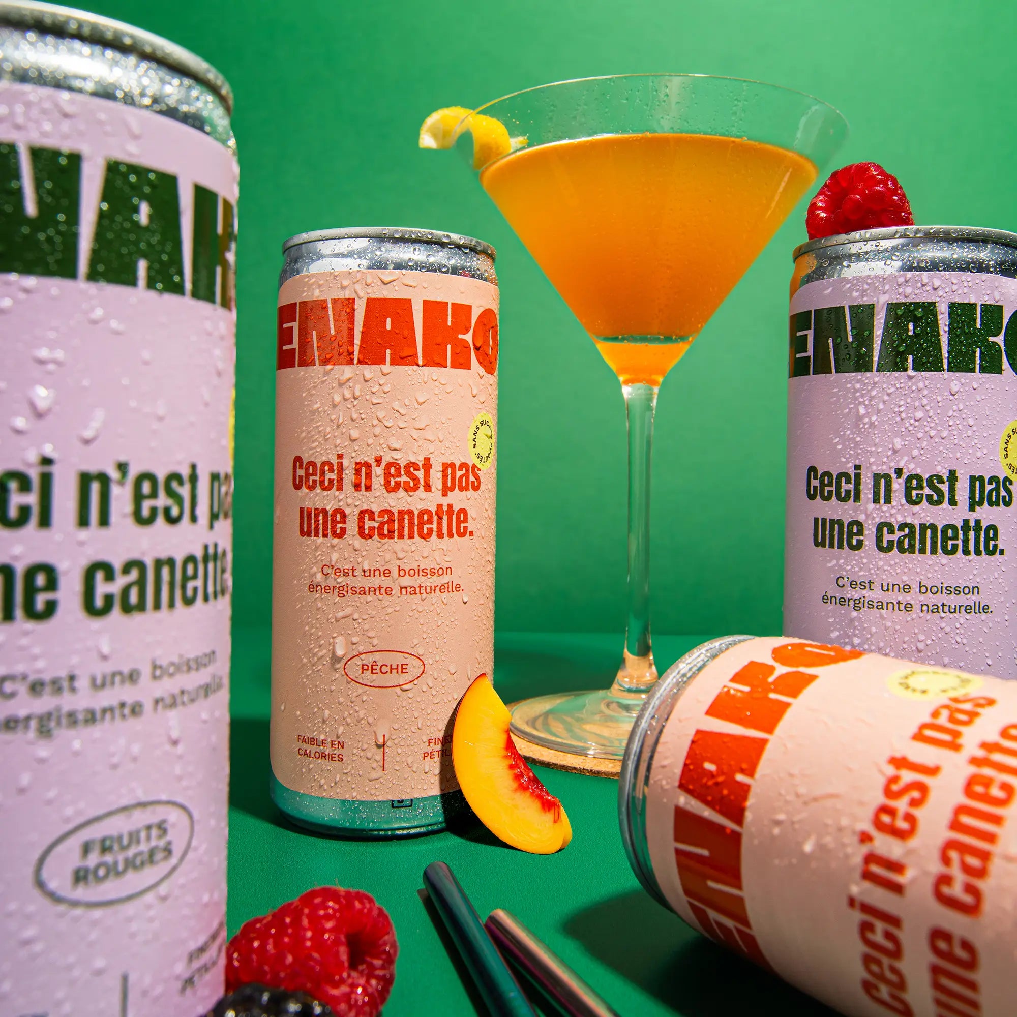 ENAKO boisson énergisante naturelle pêche fruits rouges sans sucre